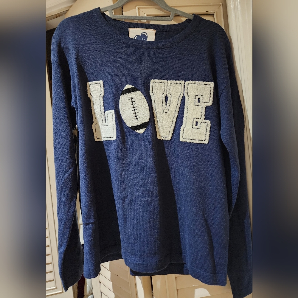 Just Madison Navy Love Football Graphic Sweater S NWOT